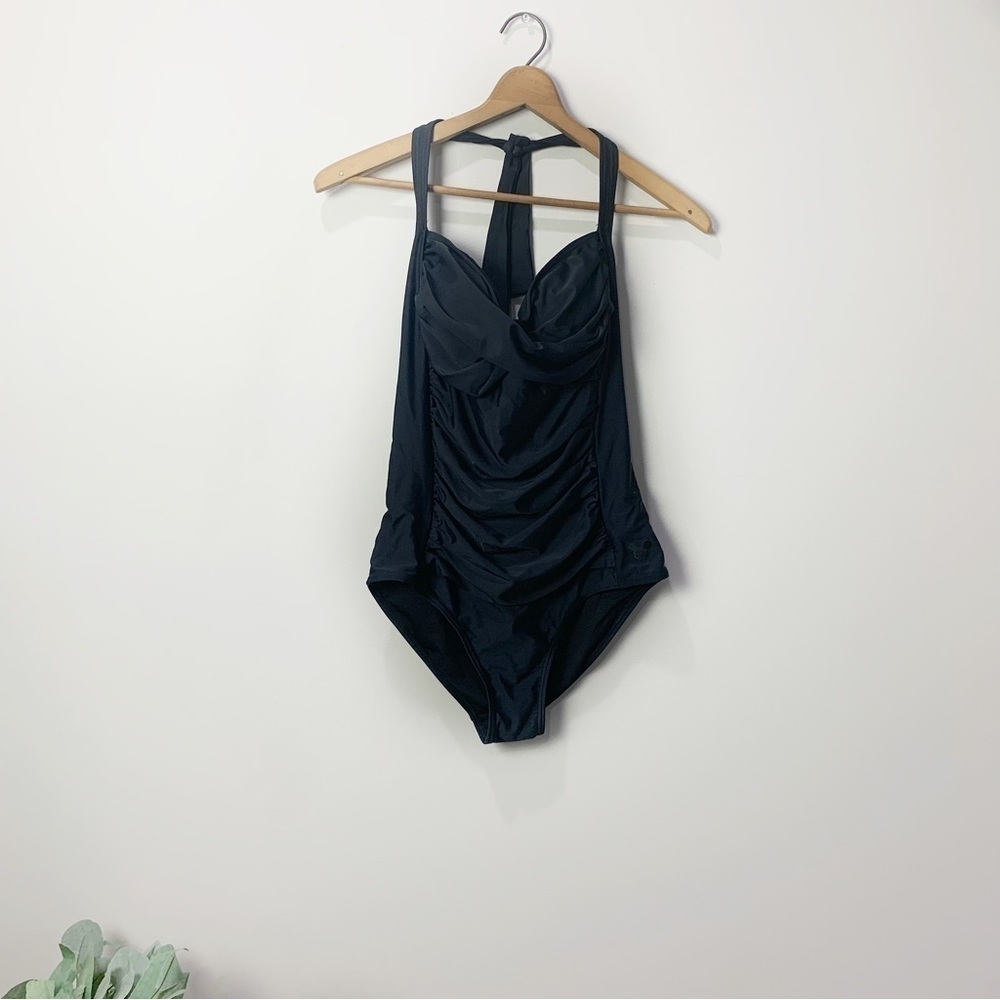 [Disney Parks] Black Ruched Halter Neck One Piece Swimsuit